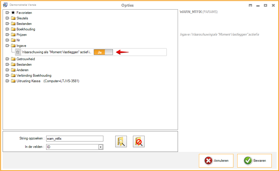 weergave van de activering van de waarschuwing